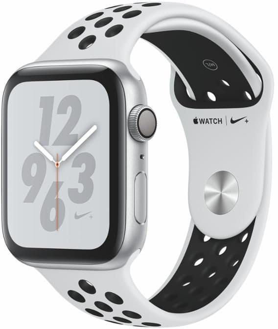 Reloj Apple Watch + Series 4 GPS, 44mm Silver Aluminium Case with Pure Platinum/Black Sport Band